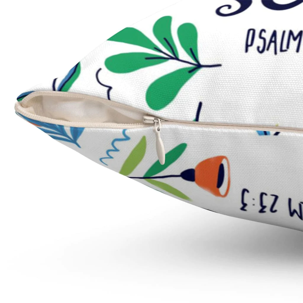 Bible Verse Pillow - Jesus Pillow - Floral Leaf Art Pillow - Gift For Christan - Psalm 23:3 He restores my soul Throw Pillow