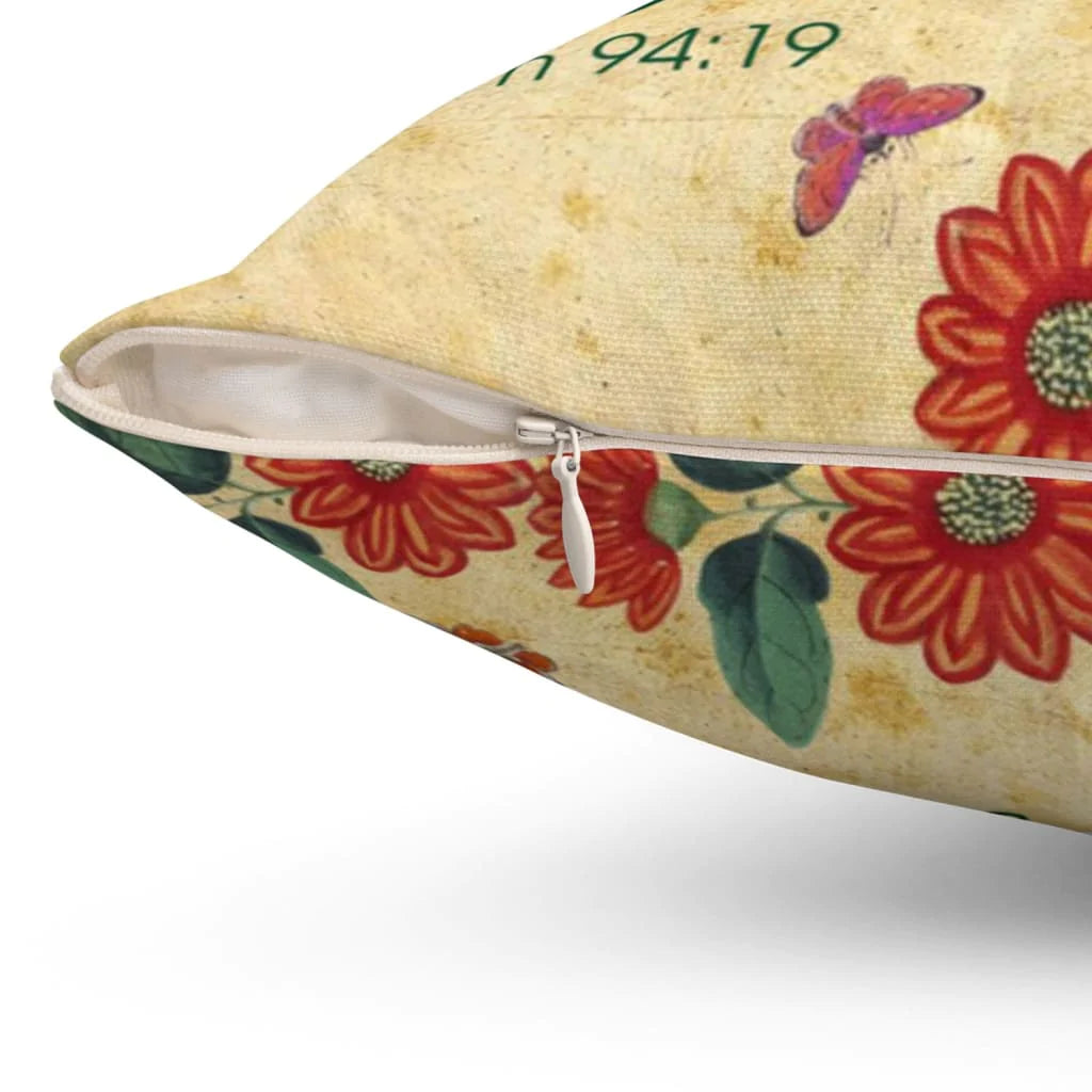 Bible Verse Pillow - Jesus Pillow - Colorful Butterfly, Flower Pillow - Gift For Christan - Psalm 94:19 When anxiety was great within me Throw Pillow