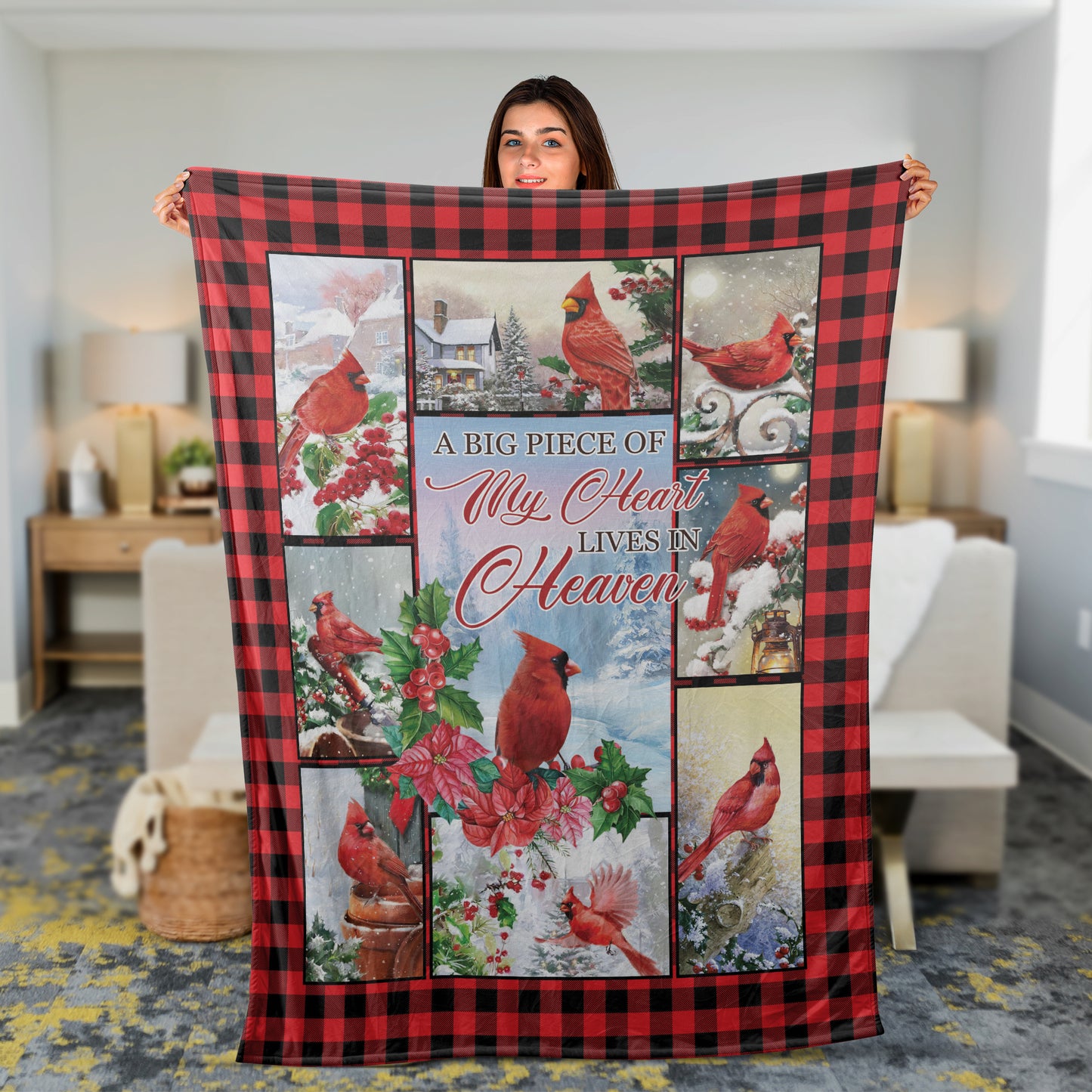 Memorial Blanket, Heaven Blanket, Red Cardinal Blanket, Sympathy Gift, Remembrance Gift - A Big Piece Of My Heart Lives In Heaven