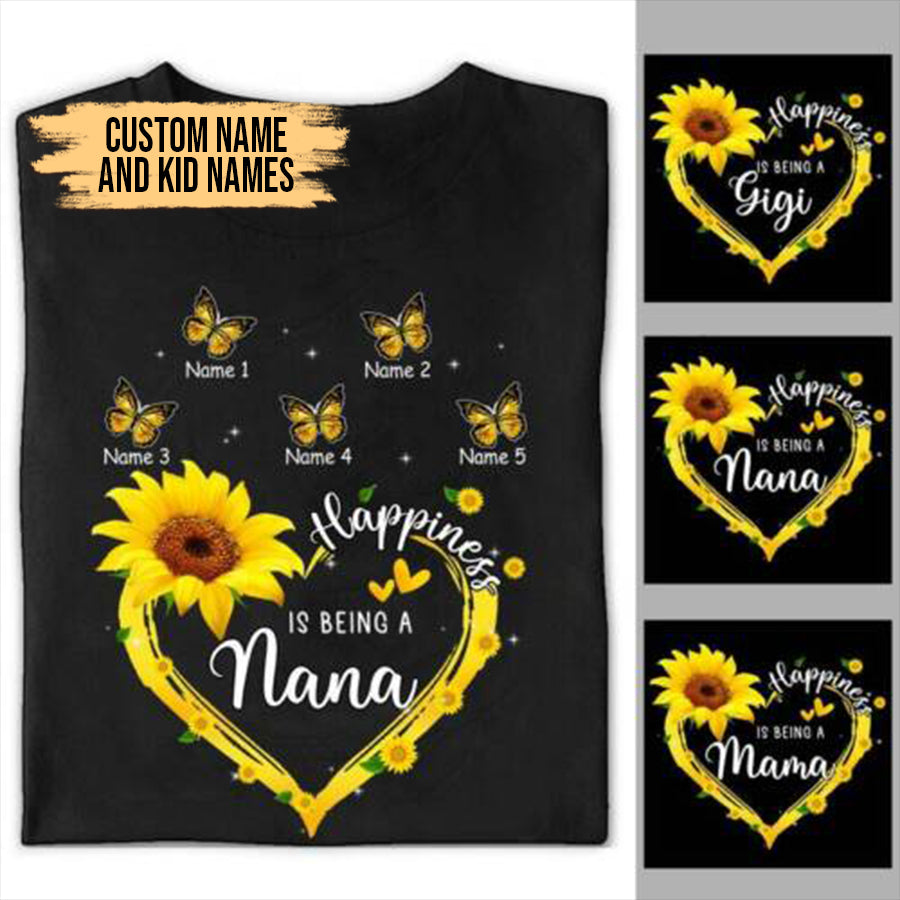 Nana and Kids Custom Name T-shirt, Happiness Is Being A Personalized Shirt, Flower Vase Shirt - Perfect Gift For Gigi, Nana, Mimi, Grandma
