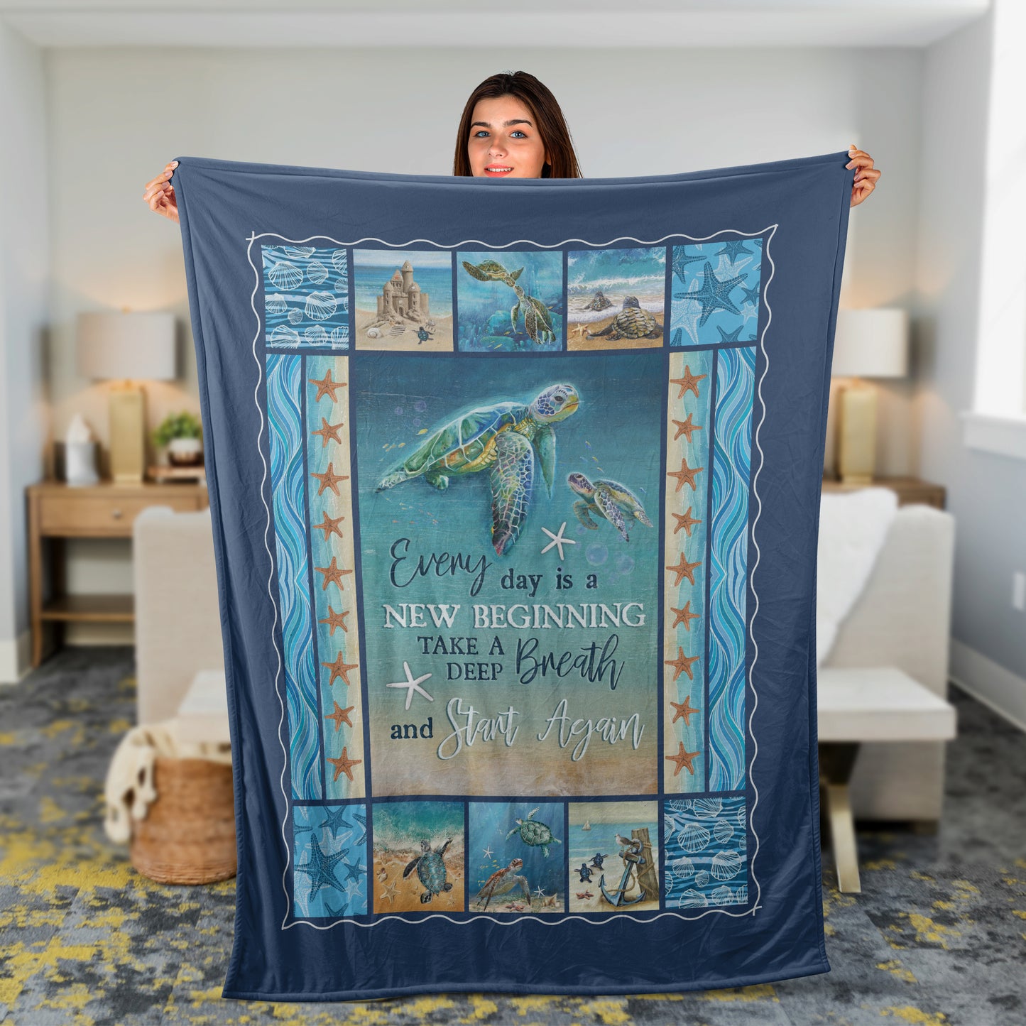 Christian Throw Blanket, Jesus Blanket, Faith Blanket, Inspirational Gift, Sea Turtles Blanket -under The Ocean, Everyday Is A New Beginning