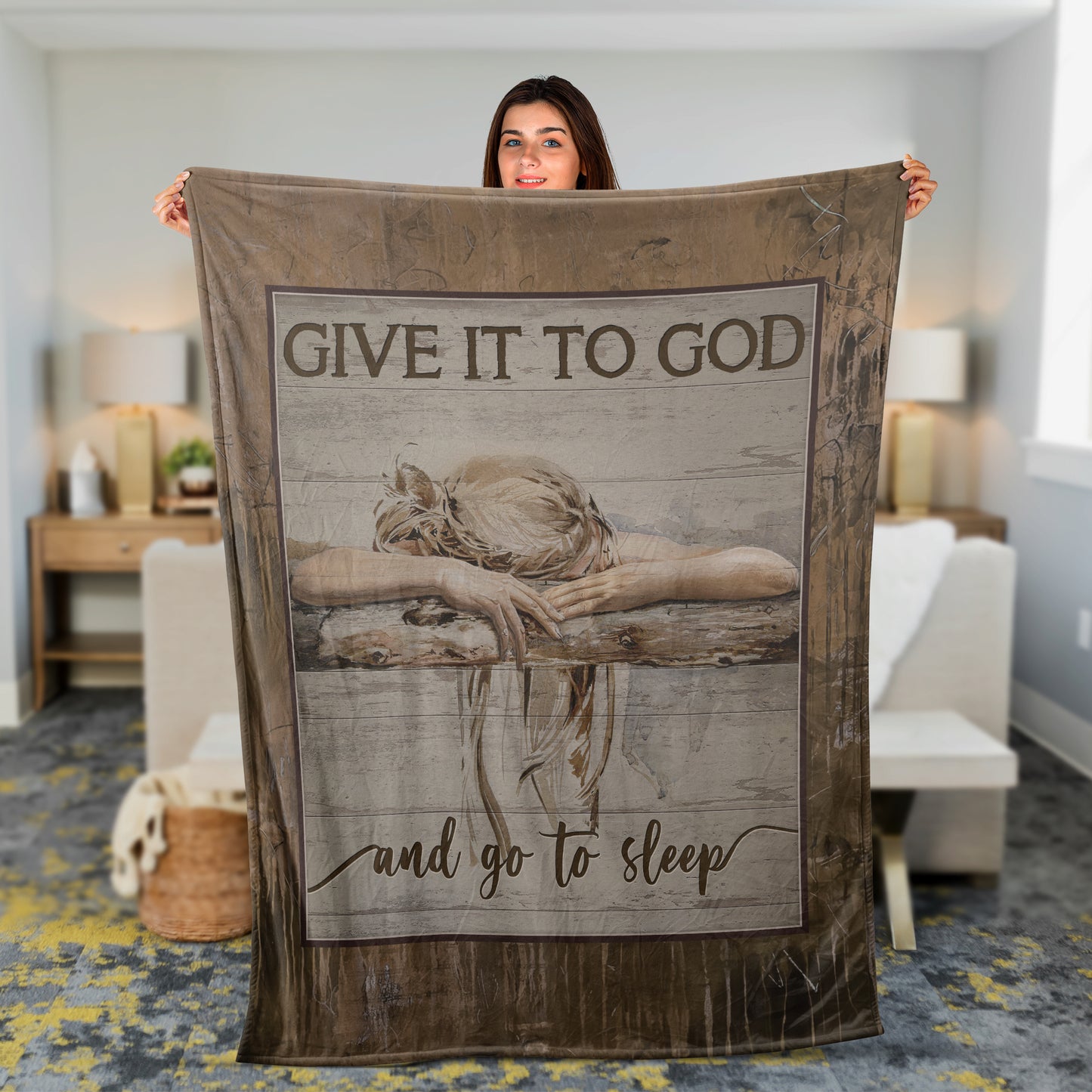 Christian Throw Blanket, Jesus Blanket, Faith Blanket, Inspirational Gift - Sleeping Girl, Give It To God And Go To Sleep
