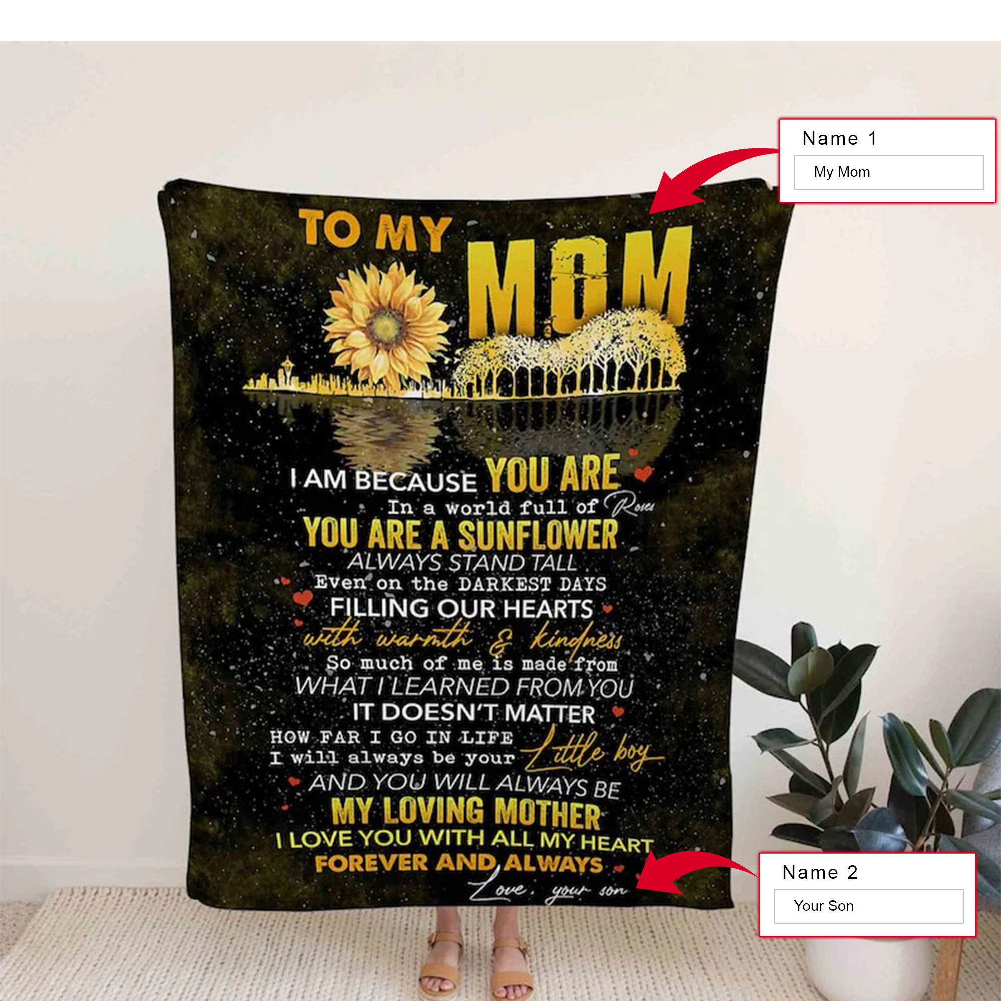 Personalized Mom Throw Blanket, To My Mom Sunflower Blanket, Mother's Day Gift, Blanket For Mom Gifts, Bed Sofa Home Decor