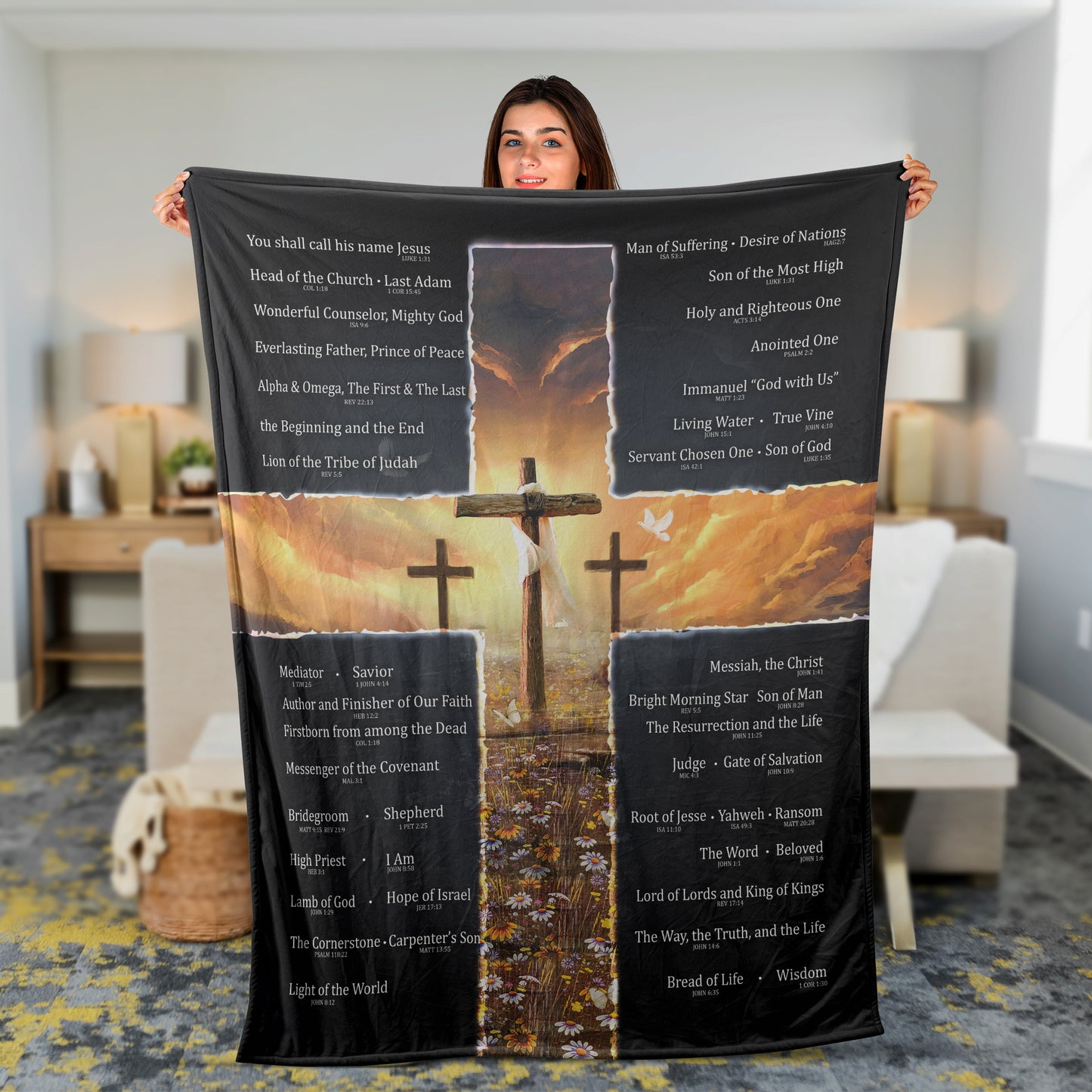 Christian Throw Blanket, Jesus Blanket, Inspirational Gift, Faith Blanket, Bible Scripture Blanket - Daisy Flower, You Shall Call His Name