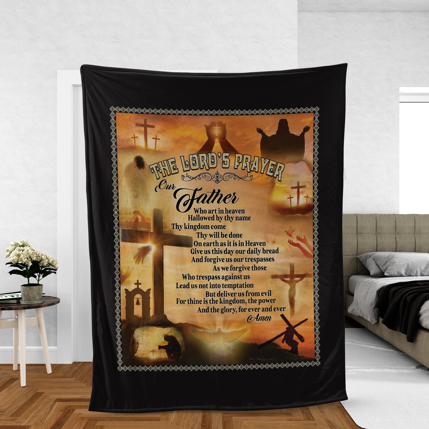 Christian Throw Blanket, Jesus Blanket, Inspirational Gift, Faith Blanket, The Lord's Prayer Blanket - Beautiful Sunset