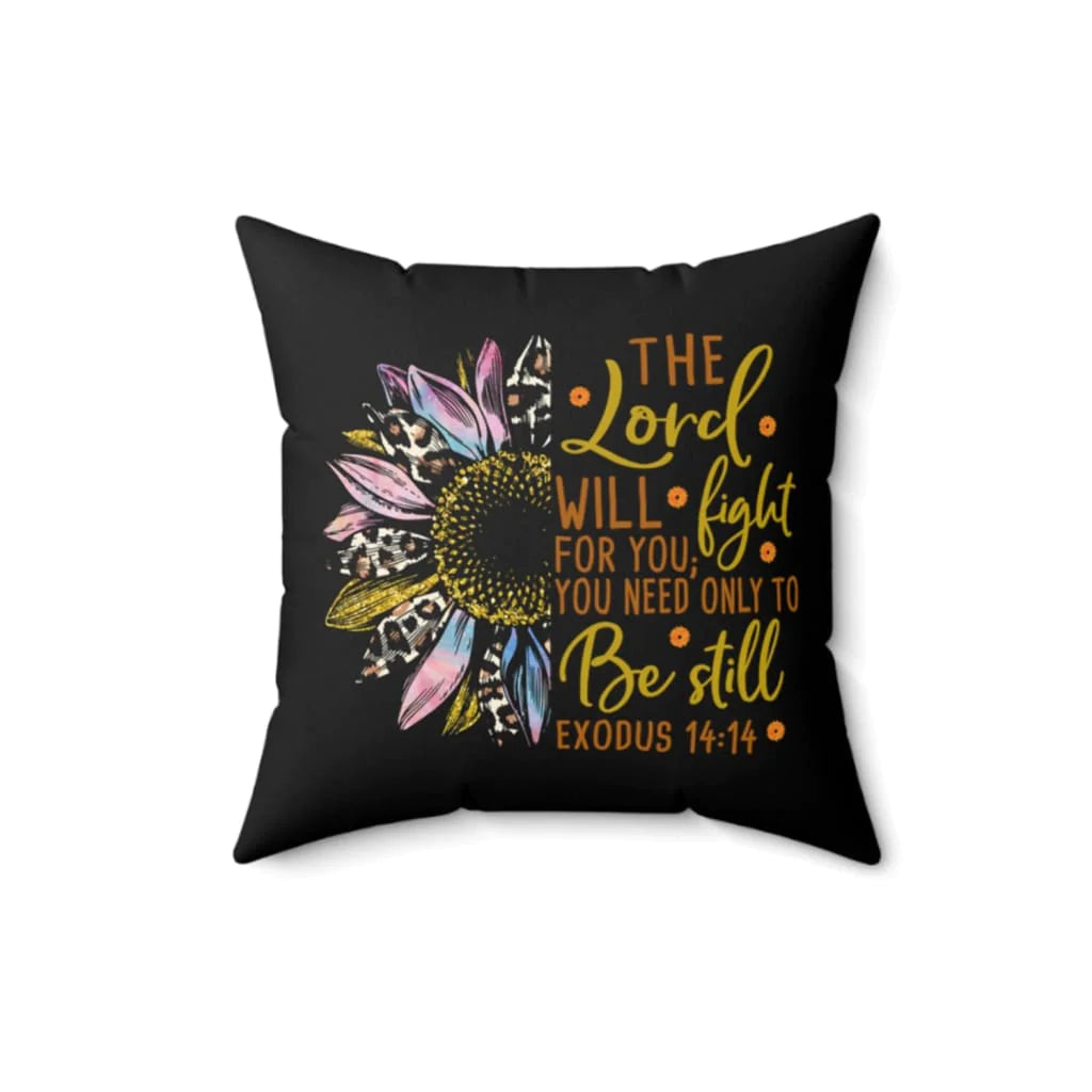 Jesus Pillow - Half Leopard Sunflower Pillow - Gift For Christian - The Lord will fight for you Throw Pillow