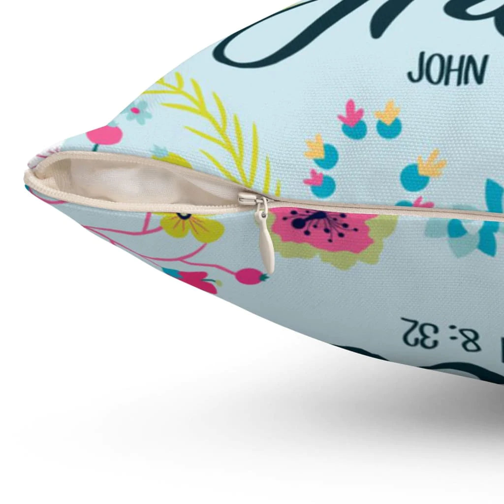 Bible Verse Pillow - Jesus Pillow - Flower Art Pillow - Gift For Christian - The Truth Will Set You Free John 8:32 Throw Pillow