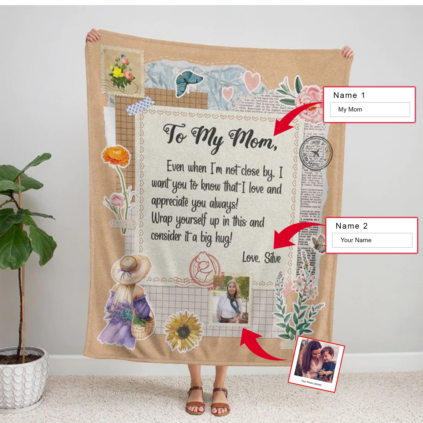 Personalized To My Mom Letter Blanket, Custom Photo Blanket, Mother's Day Gift From Daughter, Cute Throw Fleece Blanket