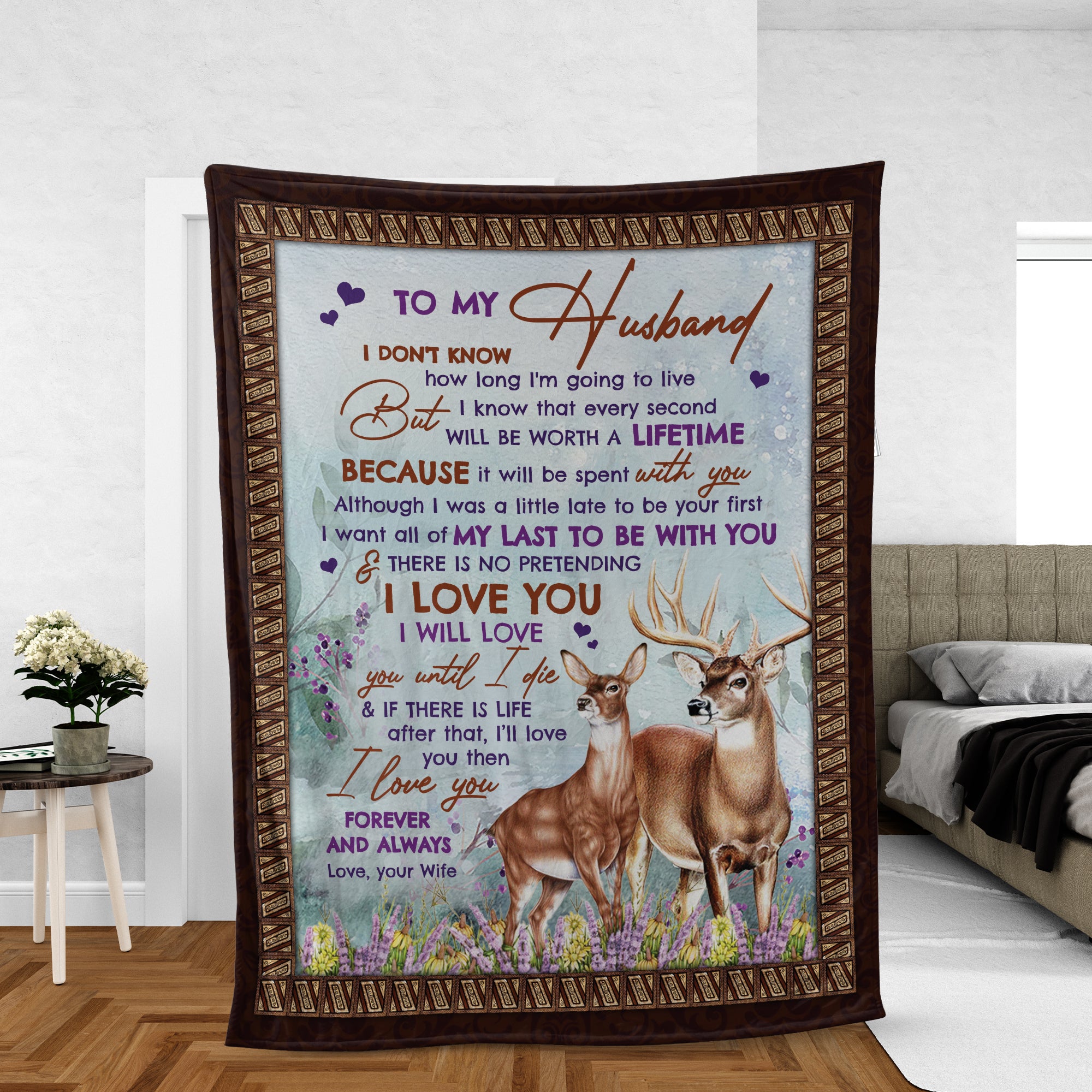 Couple Blanket, To My Husband Blanket, Valentine's Day Gift, Gifts For Husband From Wife, Deer And Lavender Field Blanket - I Love You Forever