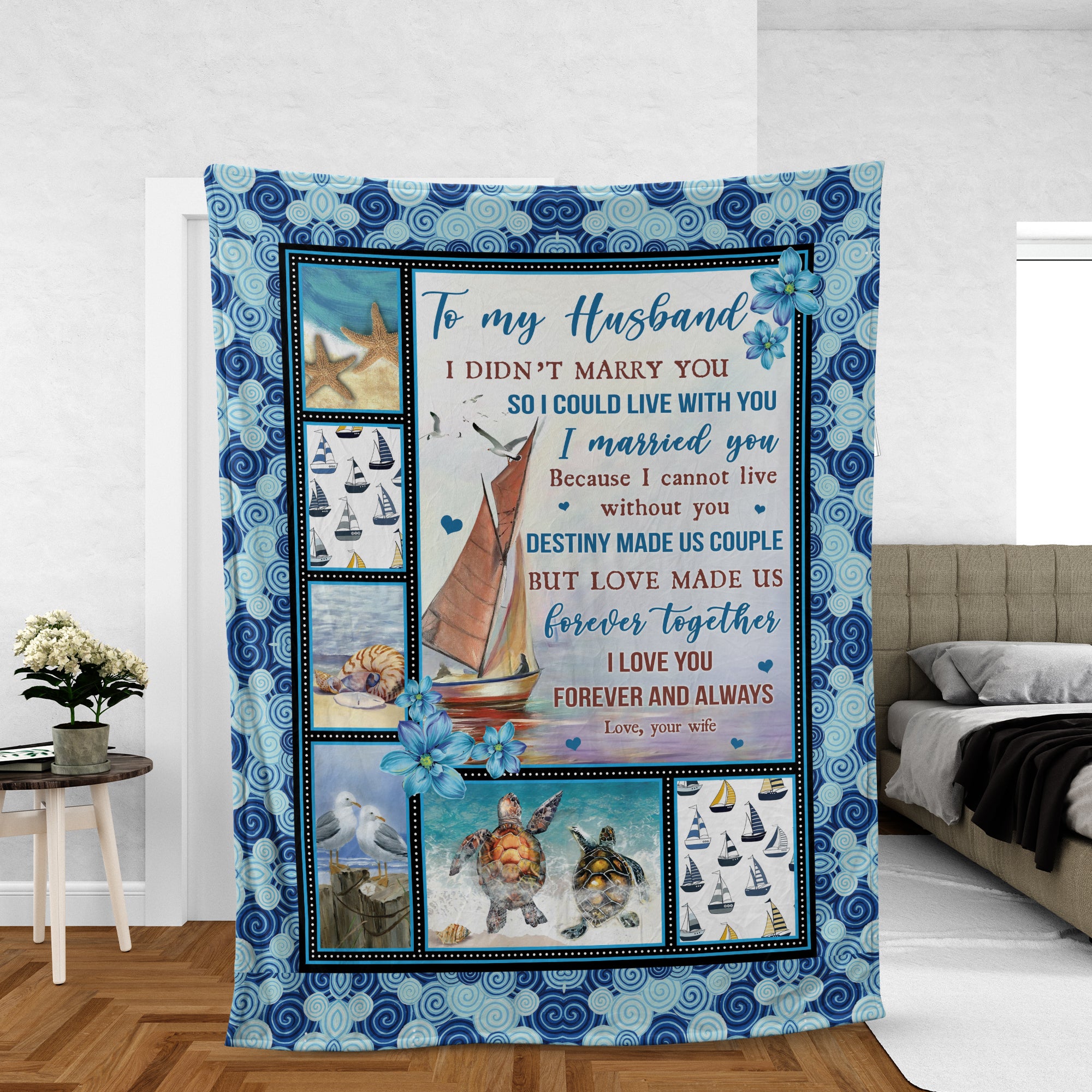 Couple Blanket, To My Husband Blanket, Valentine's Day Gift, Gifts For Husband From Wife, Sailboat And Ocean Blanket, I Love You Forever And Always