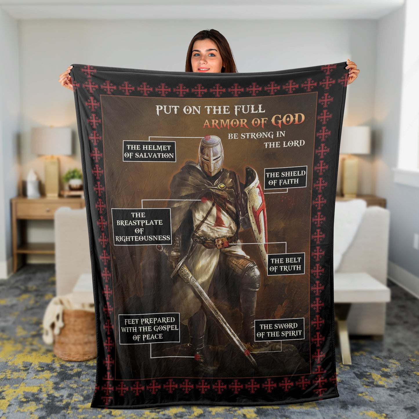 Christian Throw Blanket, Faith Blanket, Jesus Blanket, Inspirational Gift - Warrior Of God, Jesus Painting, Put On The Full Armor Of God