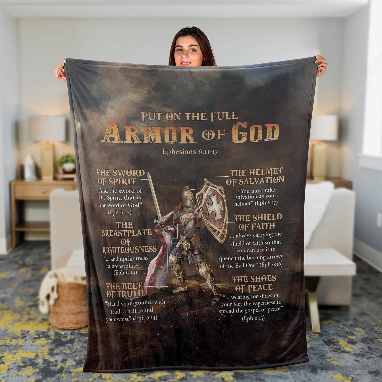 Christian Throw Blanket, Faith Blanket, Jesus Blanket, Inspirational Gift - Warrior Of God Blanket, Put On The Full Armor Of God