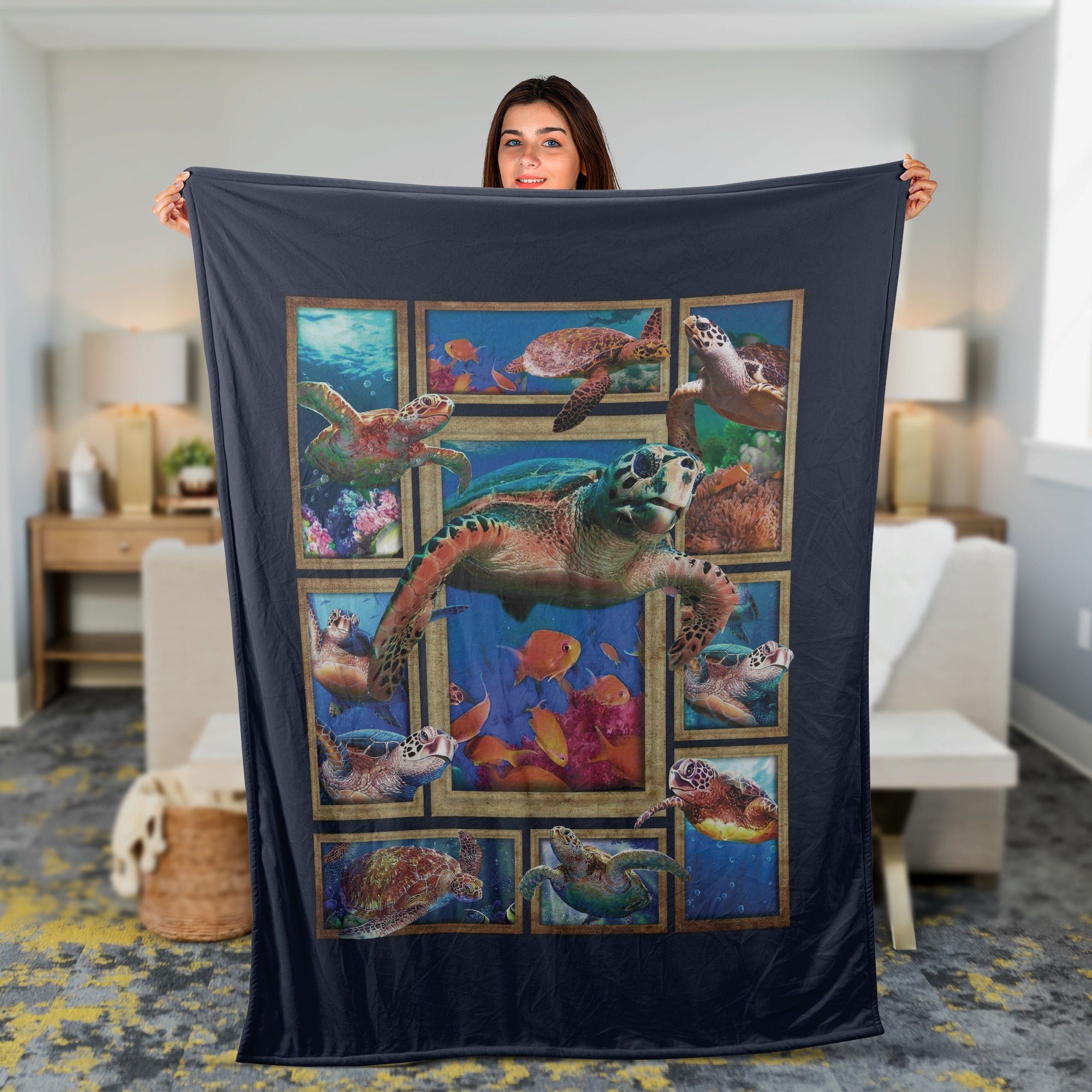 Ocean Throw Blanket, Sea Turtle Blanket, Inspirational Gift - Watercolor Sea Turtle, Amazing Ocean Drawing, Fish Painting