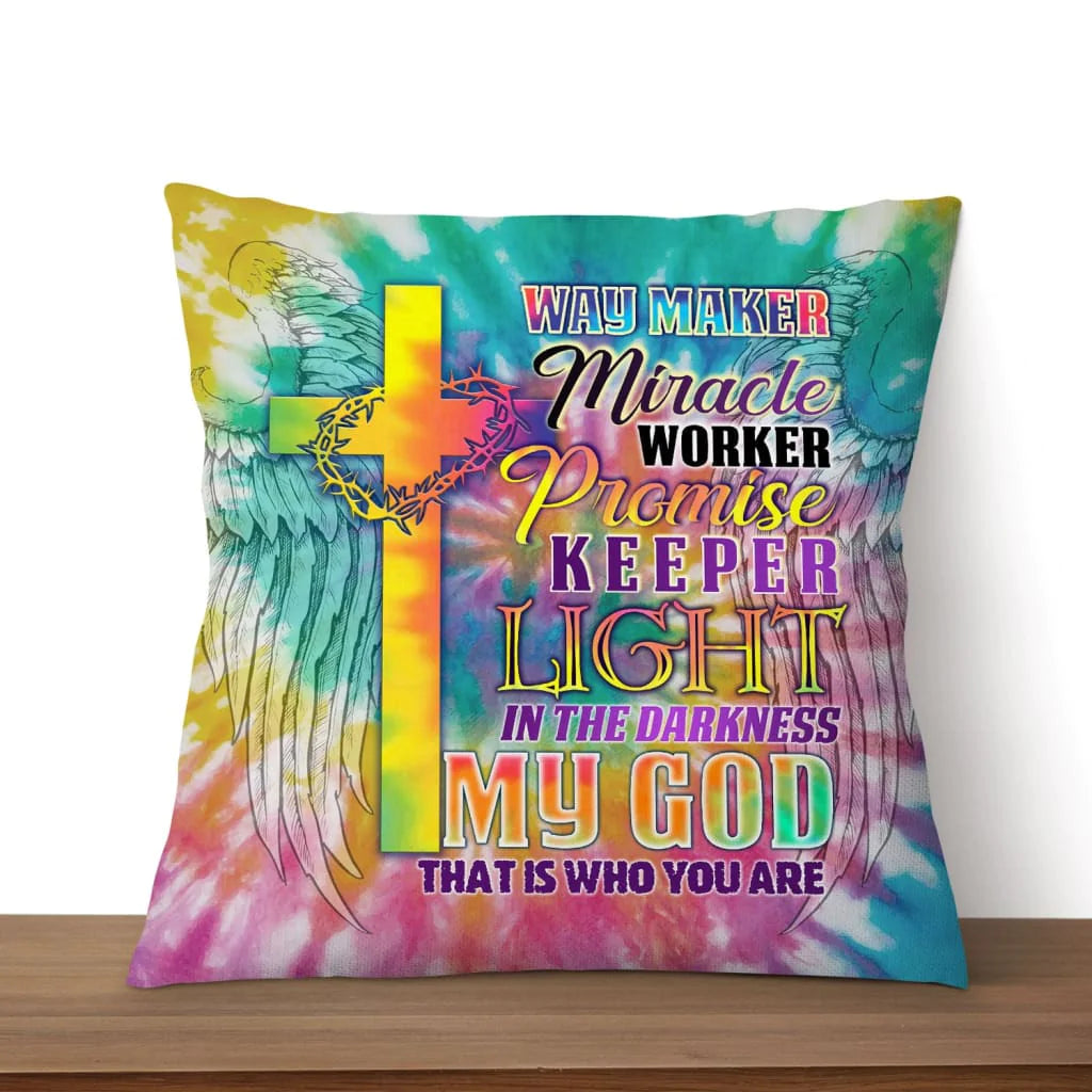 Jesus Pillow - Colorful Cross, Wings Angel Pillow - Gift For Christian - Lyrics Way maker miracle worker pillow