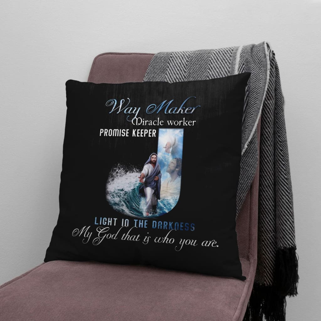 Jesus Pillow - Christ with arms outstretched - Gift For Christian - Lyrics Way maker miracle worker pillow