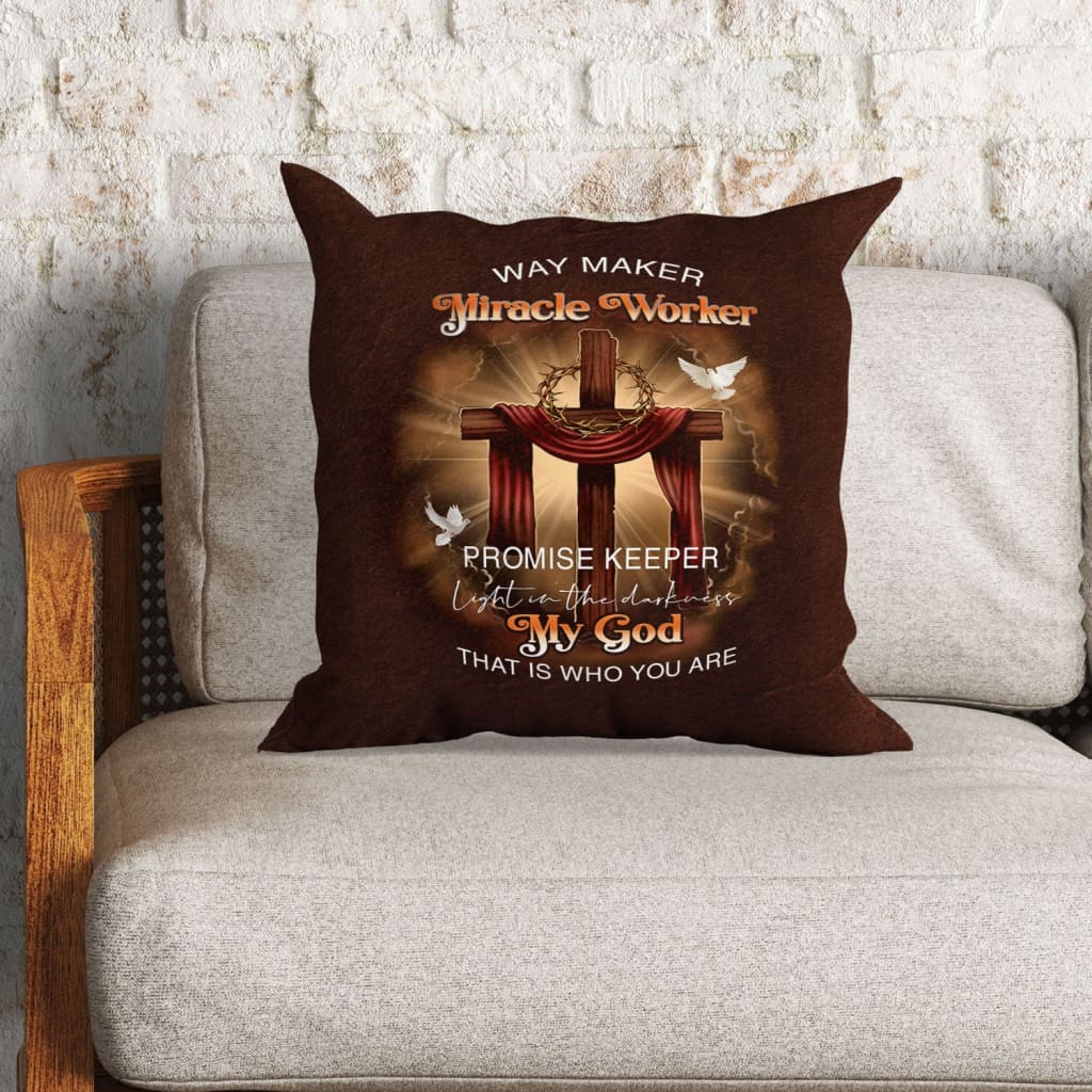 Jesus Pillow - Wooden Cross, Dove, God Pillow - Gift For Christian - Way maker miracle worker promise keeper pillow