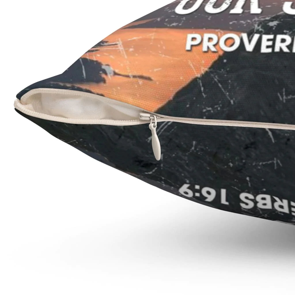 Bible Verse Pillow - Jesus Pillow - Sunset Pillow - Gift For Christian - We can make our plans but the Lord determines our steps Proverbs 16:9 pillow