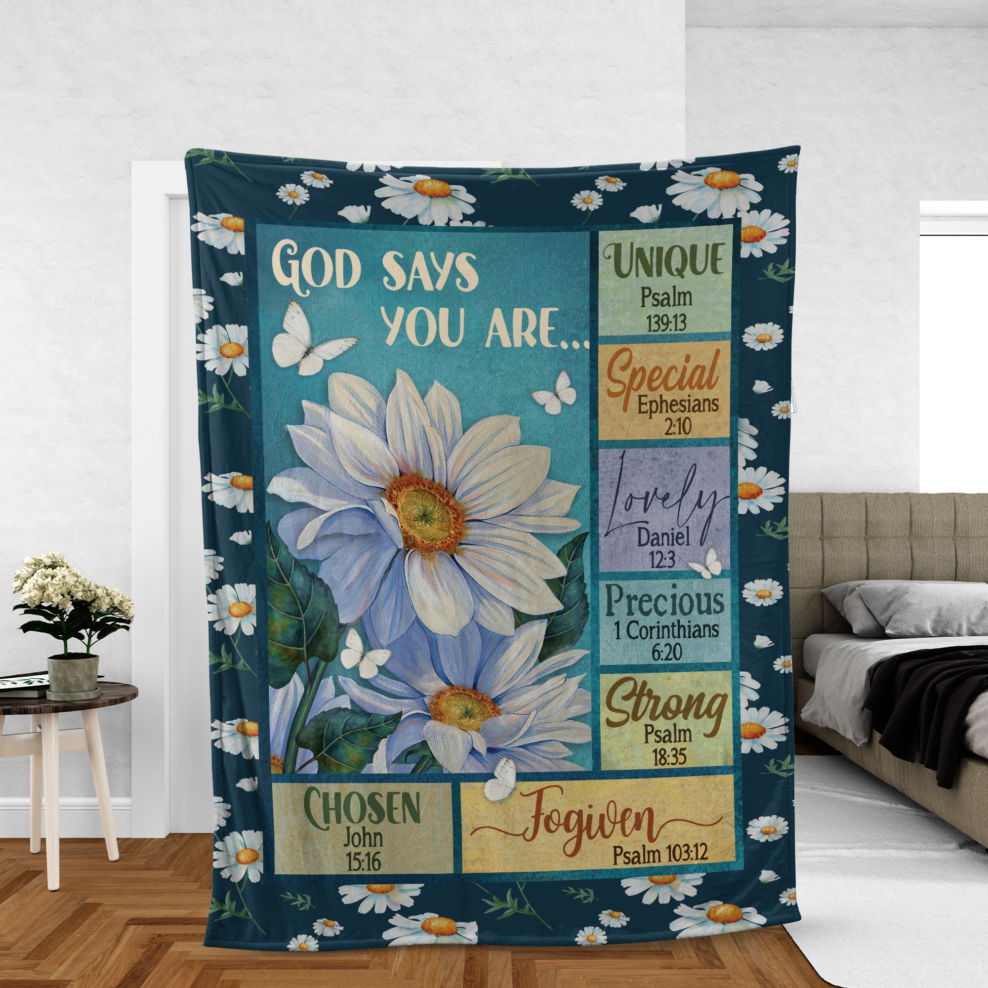 Christian Throw Blanket, Faith Blanket, Jesus Blanket, Inspirational Gift - White Flower And Butterfly Blanket, God Says You Are