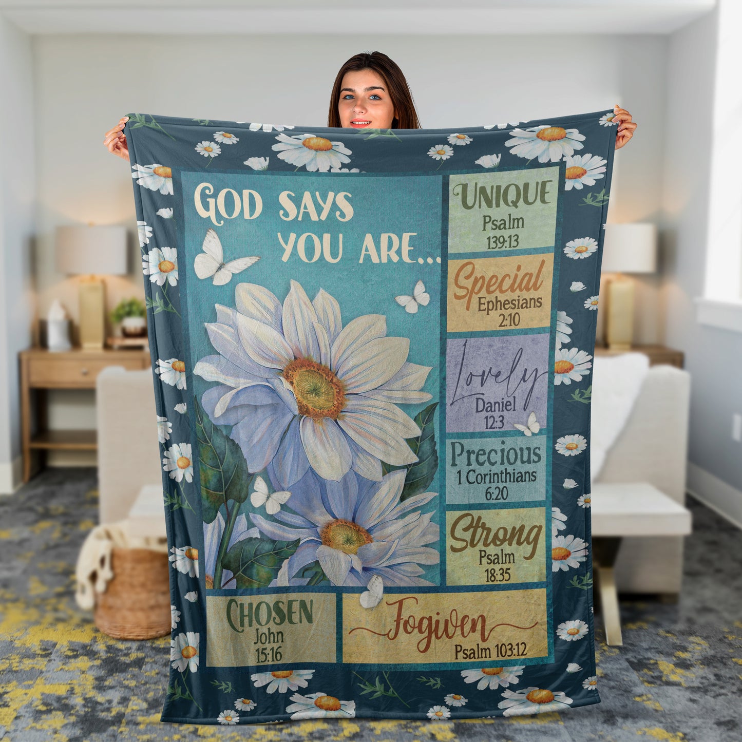 Christian Throw Blanket, Faith Blanket, Jesus Blanket, Inspirational Gift - White Flower And Butterfly Blanket, God Says You Are