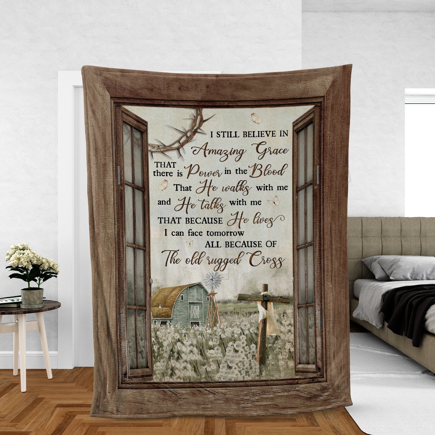 Christian Throw Blanket, Faith Blanket, Jesus Blanket, Inspirational Gift - Barn Painting, Flower Field Painting, I Still Believe In Amazing Grace