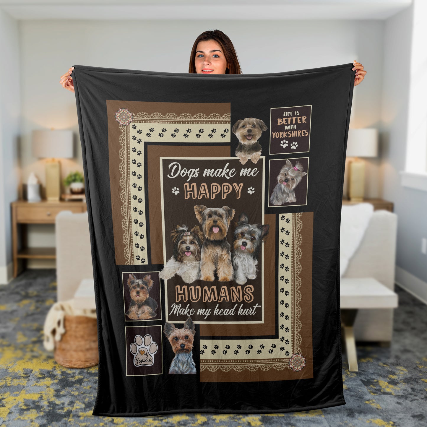 Yorkshire Terrier Blanket, Best Gift For Yorkshire Terrier Mom, Dad Yorkshire Terrier Lover, Dog Lovers - Dogs Make Me Happy Humans Make My Head Hurt
