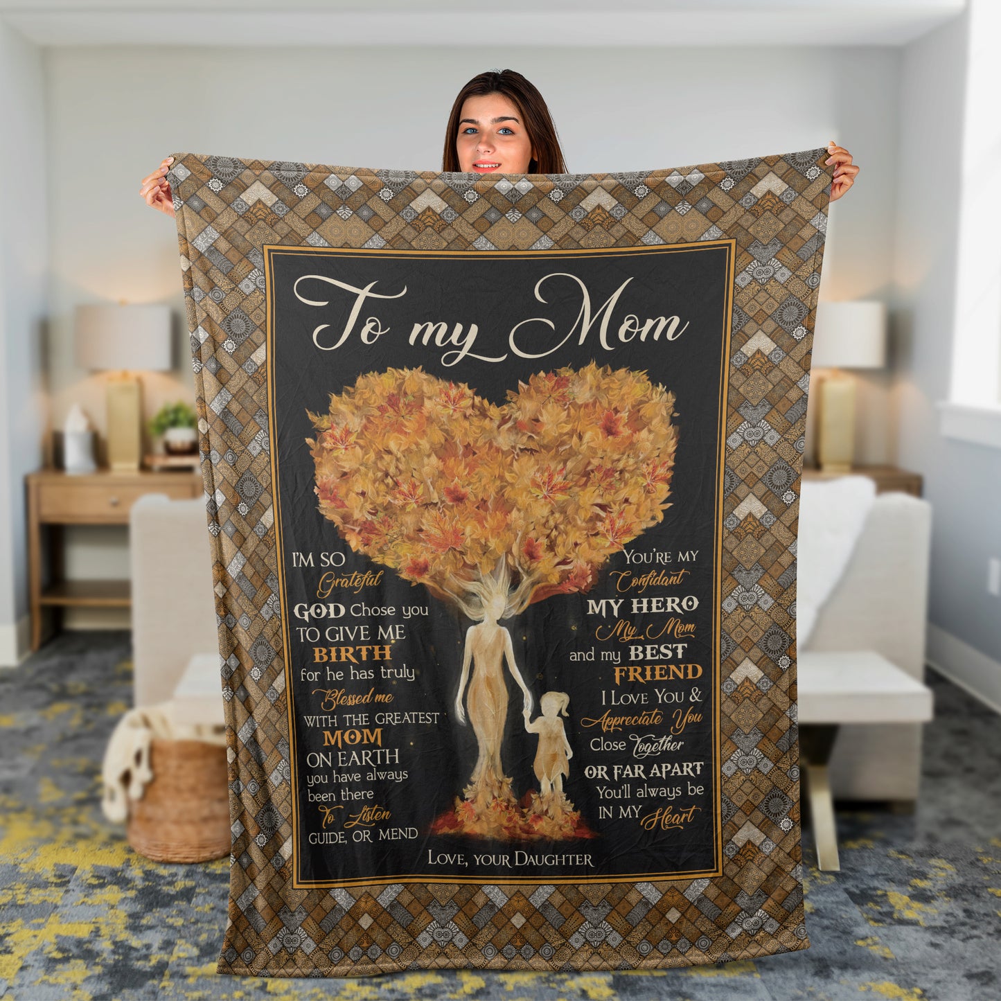 Family Blanket, Daughter And Mom Blanket, Autumn Blanket - Gifts For Mom From Daughter - Holding Hands, Heart Tree, You Will Always Be In My Heart