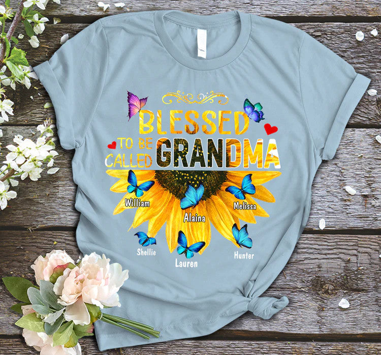 Grandma Sunflower Custom T-Shirt, Mother's Day Personalized T-Shirt, Custom Blessed To Be Called Grandma - Gift For Granma, Mimi, Nana, Grammy