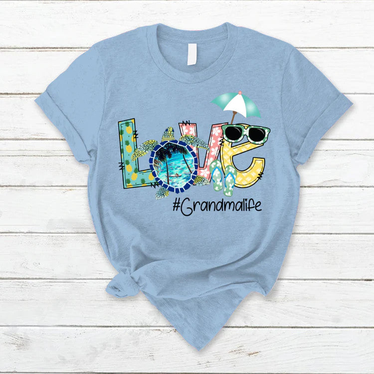 Grandma Life Custom Name T-Shirt, Mother's Day Personalized T-Shirt, Turtles Summer Love Custom T-Shirt - Gift For Granma, Mimi, Nana, Grammy