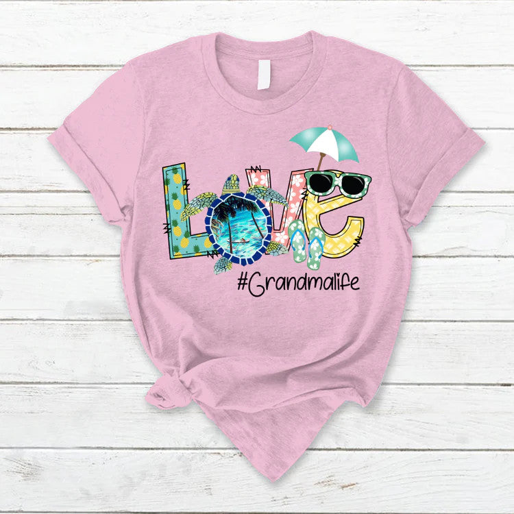 Grandma Life Custom Name T-Shirt, Mother's Day Personalized T-Shirt, Turtles Summer Love Custom T-Shirt - Gift For Granma, Mimi, Nana, Grammy