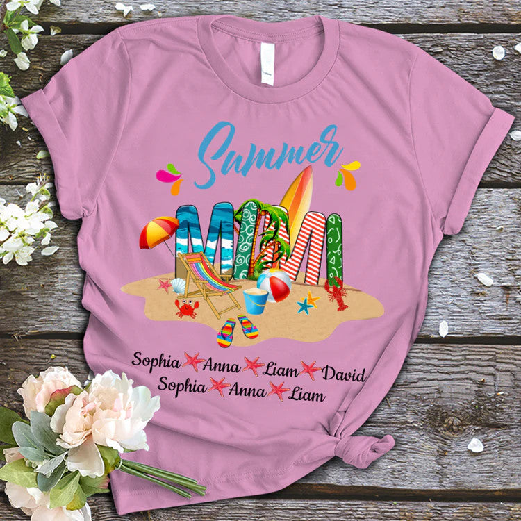 Mimi And Kids Custom Name T-Shirt, Mother's Day Personalized T-Shirt, Beach Summer Custom T-Shirt - Gift For Mimi, Nana, Grammy, Grandma