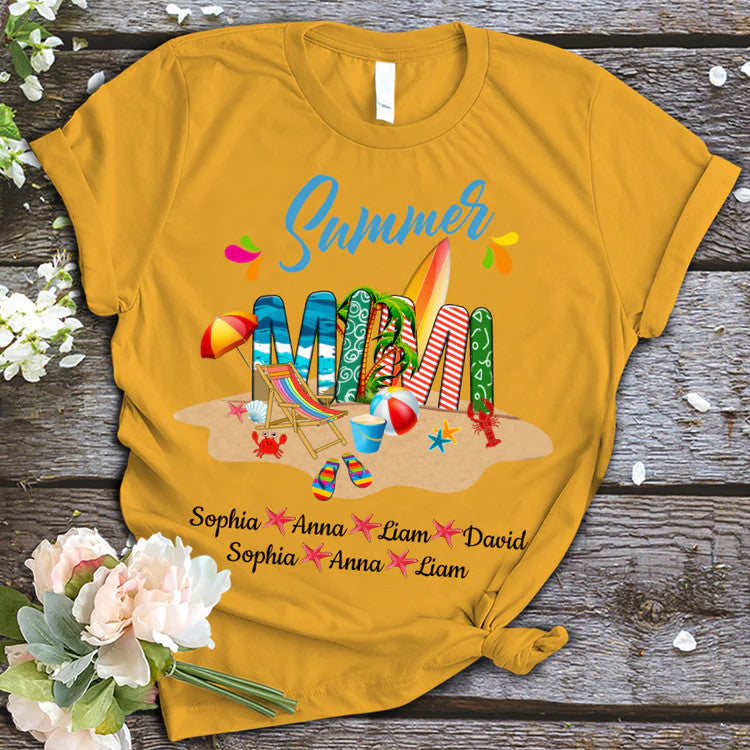 Mimi And Kids Custom Name T-Shirt, Mother's Day Personalized T-Shirt, Beach Summer Custom T-Shirt - Gift For Mimi, Nana, Grammy, Grandma
