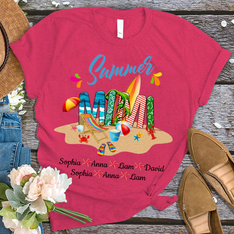 Mimi And Kids Custom Name T-Shirt, Mother's Day Personalized T-Shirt, Beach Summer Custom T-Shirt - Gift For Mimi, Nana, Grammy, Grandma