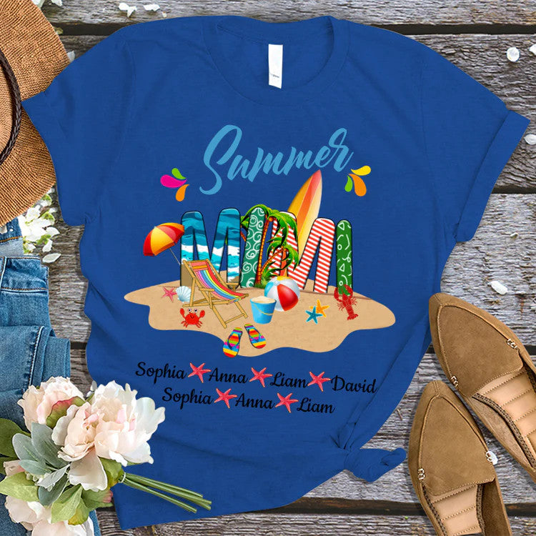 Mimi And Kids Custom Name T-Shirt, Mother's Day Personalized T-Shirt, Beach Summer Custom T-Shirt - Gift For Mimi, Nana, Grammy, Grandma