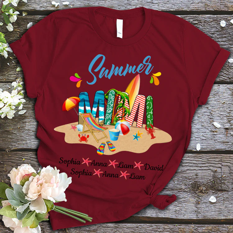 Mimi And Kids Custom Name T-Shirt, Mother's Day Personalized T-Shirt, Beach Summer Custom T-Shirt - Gift For Mimi, Nana, Grammy, Grandma