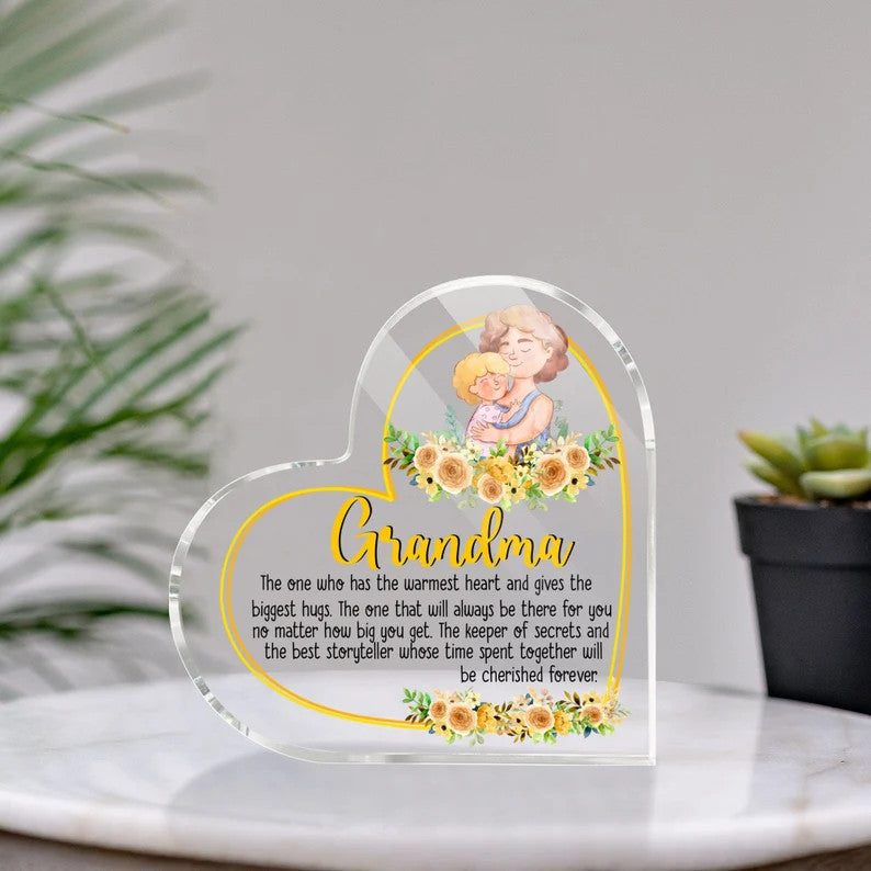Mother's Day Grandma Heart Shaped Acrylic Plaque, Custom Names And Quotes Heart Shaped Acrylic, Personalized Gift For Grandma, Mimi, Nana, Grandmy