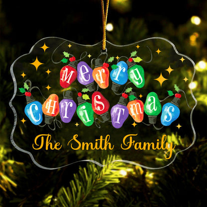 Custom Family Name Colorful Light Merry Christmas Acrylic Ornament, Christmas Gift For Family, Friends