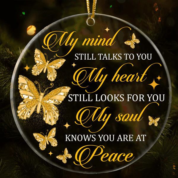 Golden Diamond Butterfly My Soul Knows You Are At Peace Acrylic Ornament, Perfect Memorial Gift For Family, Friends