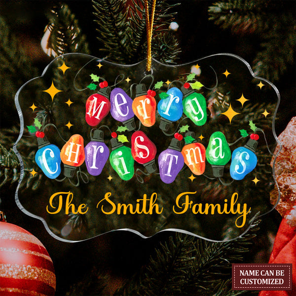 Custom Family Name Colorful Light Merry Christmas Acrylic Ornament, Christmas Gift For Family, Friends