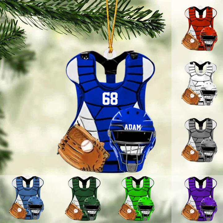 Personalized Baseball Catcher Chest Protector And Helmet Acrylic Ornament, Custom Christmas Ornament Gifts For Baseball