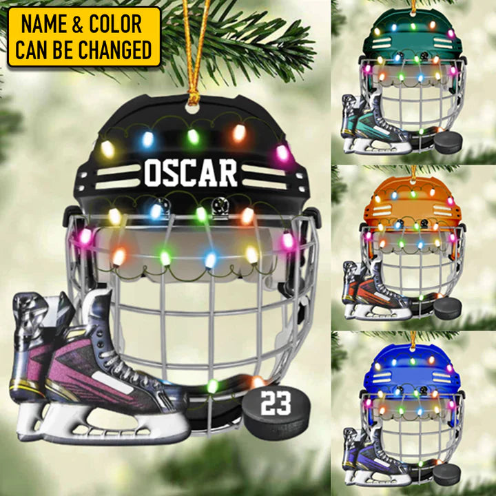 Personalized Ice Hockey Helmet Acrylic Ornament, Custom Christmas Ornament Gifts For Hockey Player Team