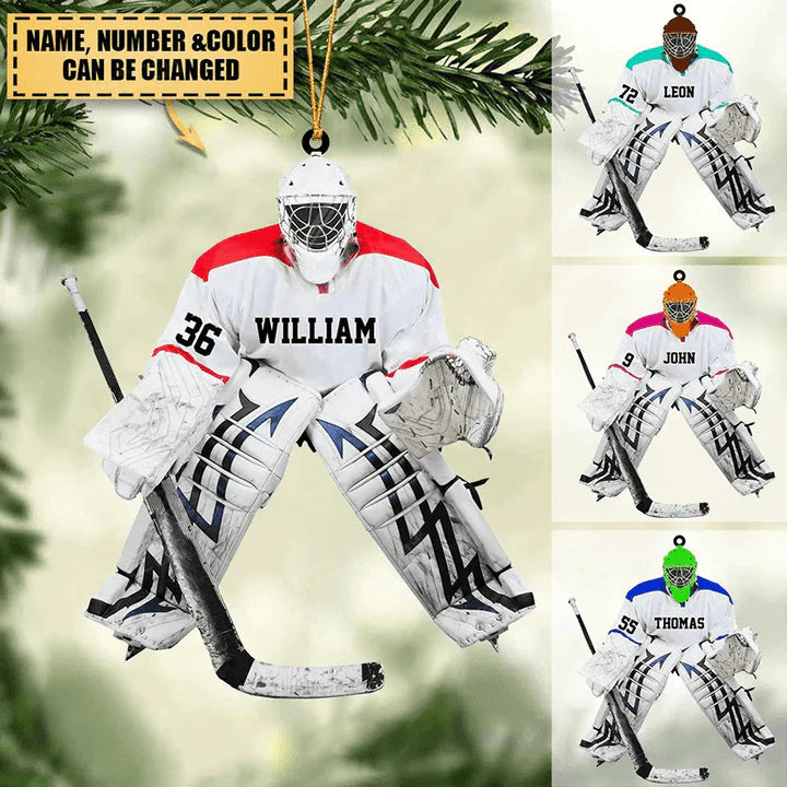 Personalized Ice Hockey Goalie Acrylic Ornament, Custom Christmas Ornament Gifts For Hockey Player, Hockey Lovers