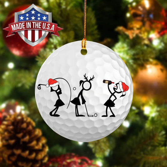Wine Women Stick Man Circle Ceramic Ornament, Women Player Golf Stick Circle Ceramic Ornament - Best Gift For Christmas, Decor Home