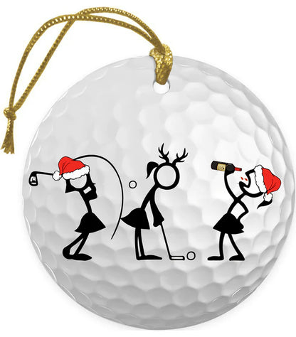Wine Women Stick Man Circle Ceramic Ornament, Women Player Golf Stick Circle Ceramic Ornament - Best Gift For Christmas, Decor Home