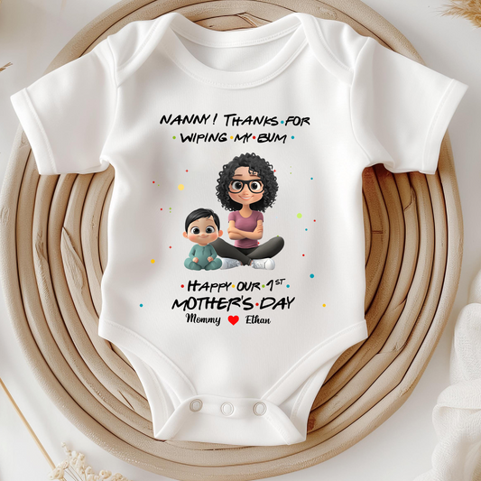 Personalized First Mother's Day Thank Mommy For Wiping My Bum Baby Onesie Gift For Mom, Grandma, Baby Newborn - HN31