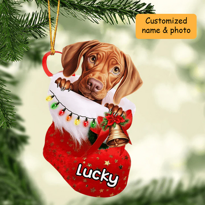 Customized Vizsla Dog  In Christmas Stocking Acrylic Ornament, Christmas Gifts Ornament for Dog Lover