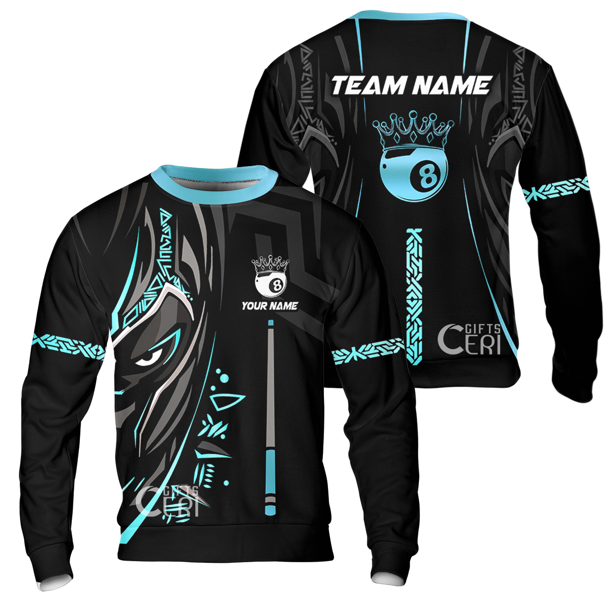 Customized Billiards Sweatshirt, Black Panther With Snooker Cue and 8 Ball Crown, 8 Ball Pool Jersey