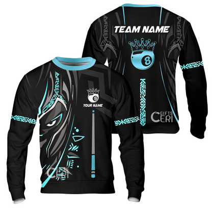 Customized Billiards Sweatshirt, Black Panther With Snooker Cue and 8 Ball Crown, 8 Ball Pool Jersey