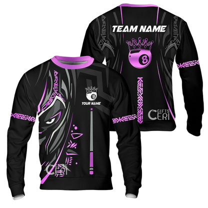 Customized Billiards Sweatshirt, Black Panther With Snooker Cue and 8 Ball Crown, 8 Ball Pool Jersey