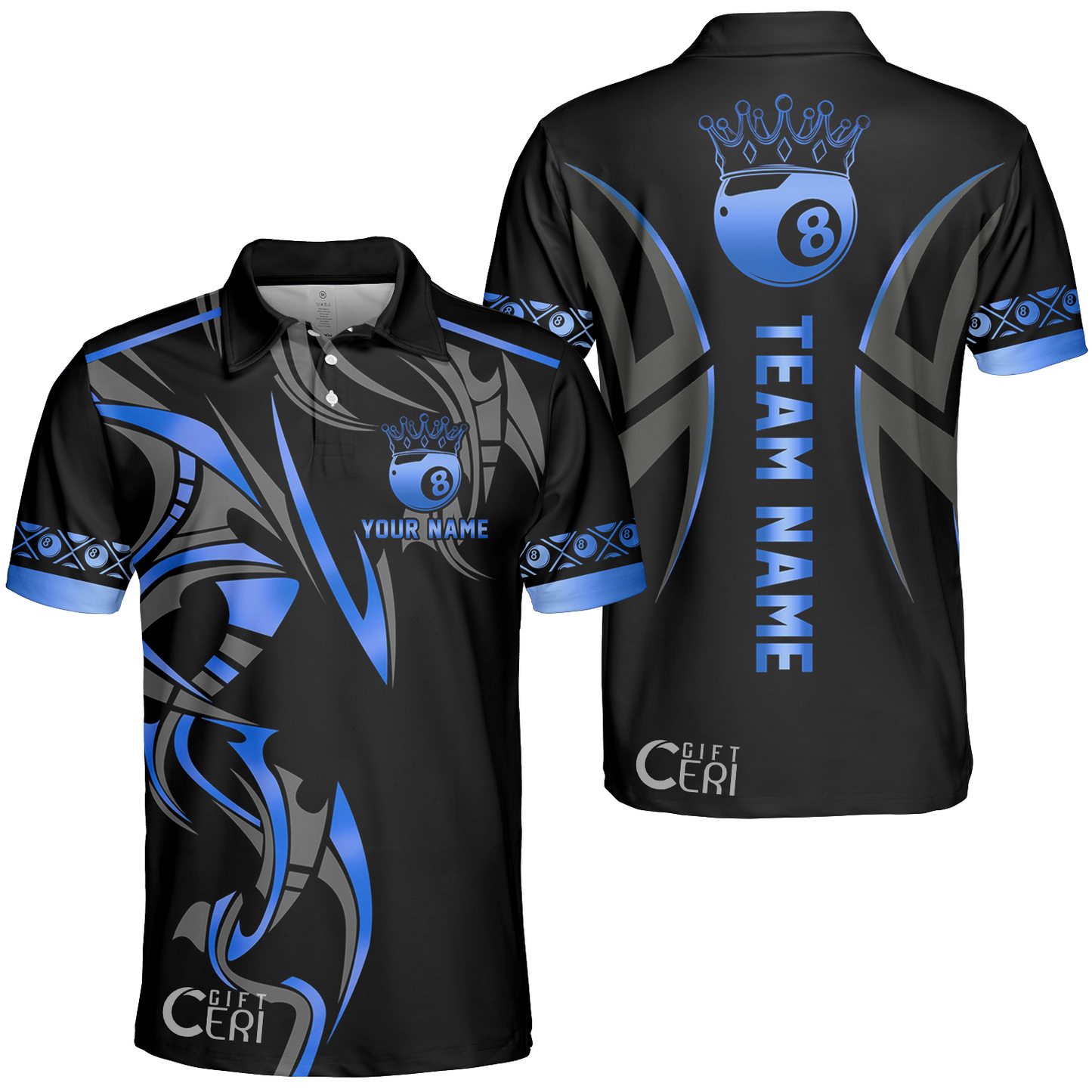 Customized Billiards Unisex Polo Shirt, Crown 8 Ball Esport, 8 Ball Jersey