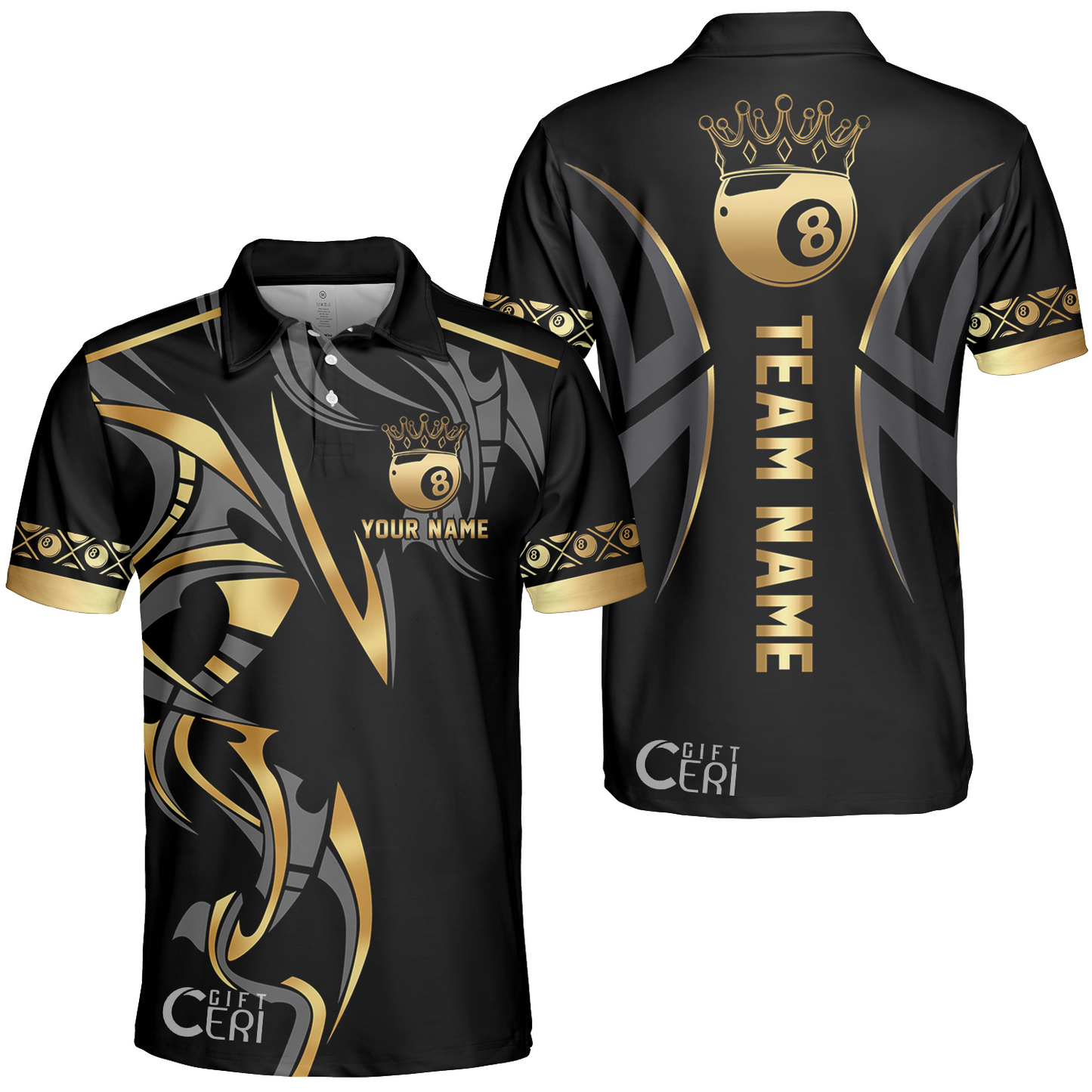 Customized Billiards Unisex Polo Shirt, Crown 8 Ball Esport, 8 Ball Jersey